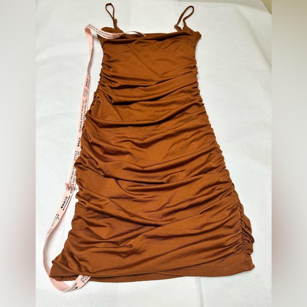 NWT; Oh Polly Copper Ruched Bodycon Side Tie Dress🥀